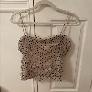LOFT Beige Polka Dot Ruched Spaghetti Strap Crop Top